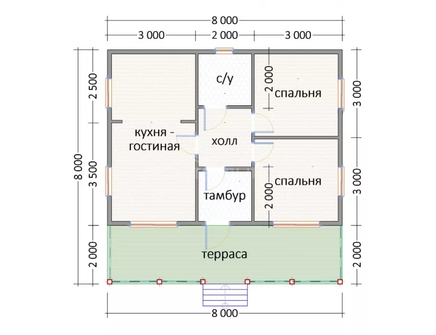 Каркасный дом 8х8 К-24